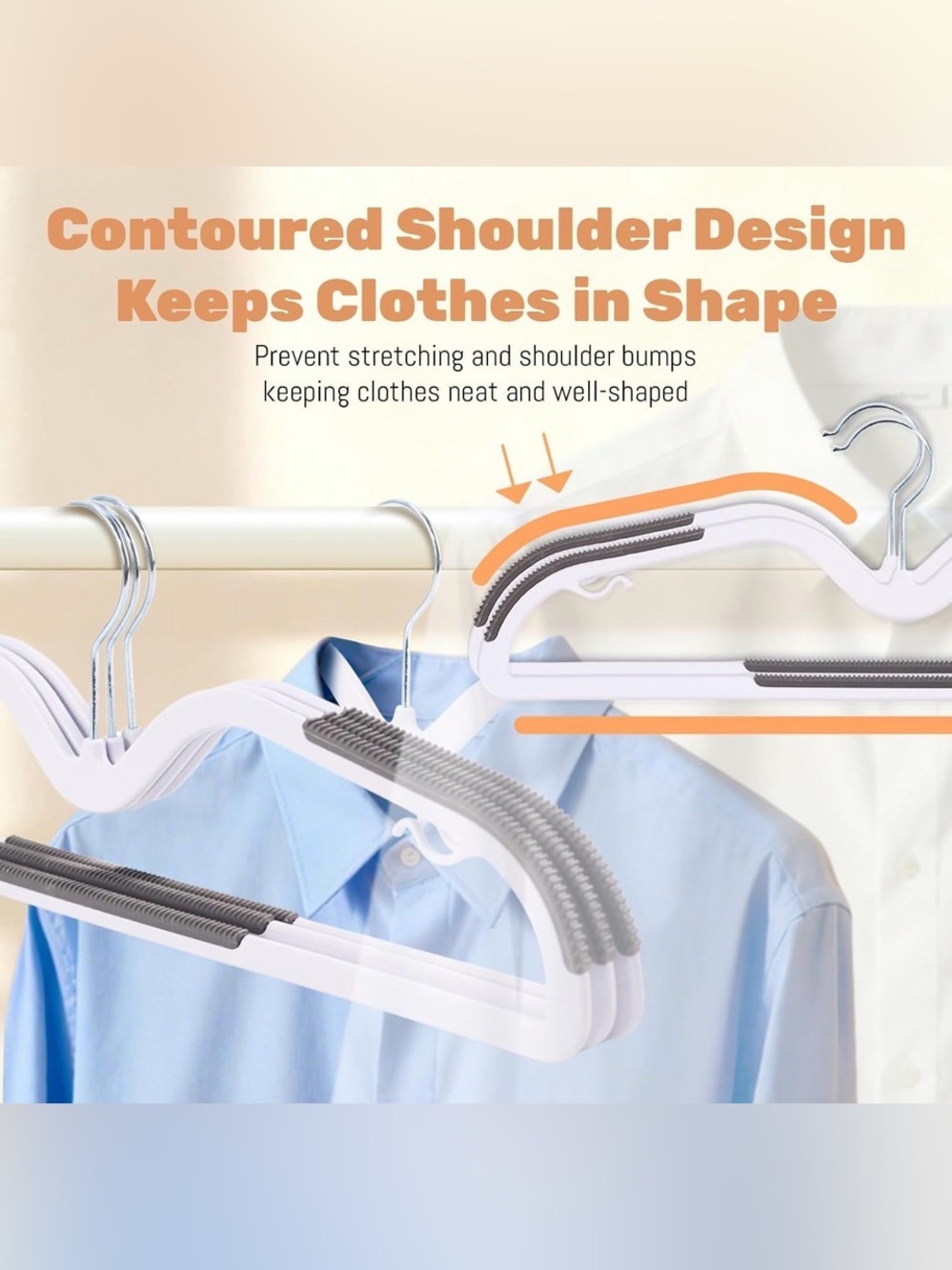 20 Pack Short Neck Plastic Hangers, Heavy Duty Clothes Hangers with Non-Slip Pad - Picture 6 of 7